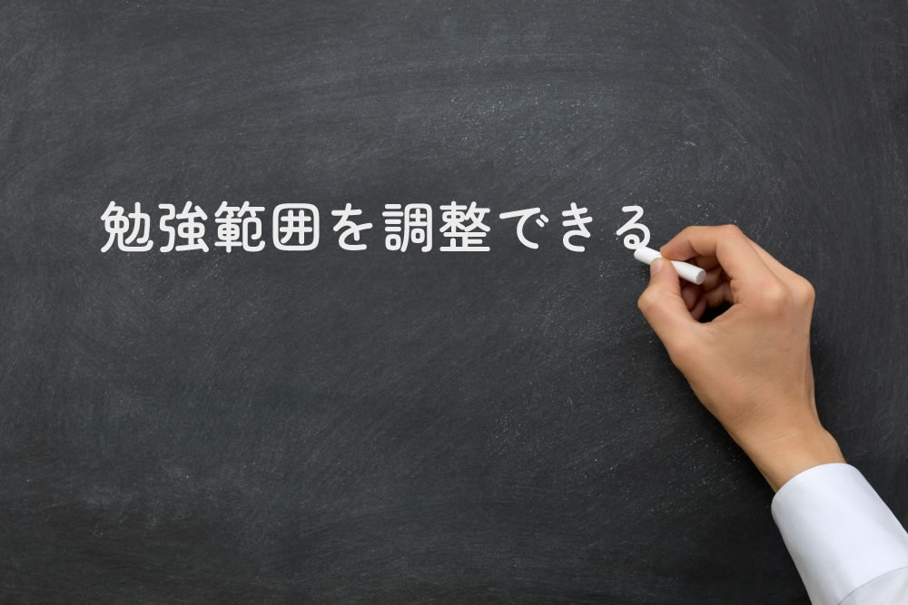 勉強範囲を調整できると黒板に書いている所