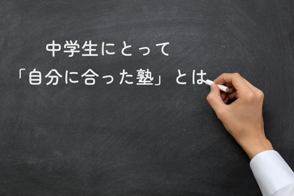 中学生にとって「自分に合った塾」とはと黒板にかいている所